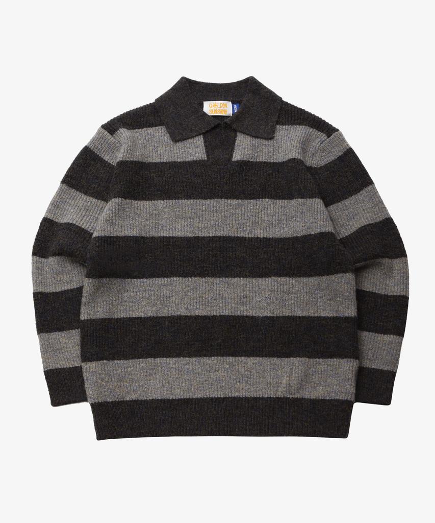 GOLDEN SUNSHINE Wool Mixed Stripe Collar Knit_Grey