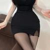 Korean Dongdaemun High Waist Sexy Slim-Fit Short Skirt with Lining and Small Slit