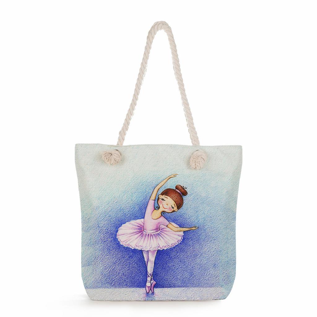 Ballet Print Thick Rope Single-shoulder Beach Bag 7246 CLE