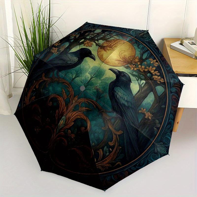 Full Moon Raven Art Print: Mystical Forest DecorUmbrella, Portable 3-Fold Compact Umbrella,Christmas Gift ES566