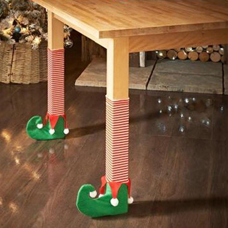 1pc Christmas Table Foot Socks Cute Boots Stripe Chair Leg Covers Floor Protectors Non-Slip Furniture Feet Sleeve Xmas Decor