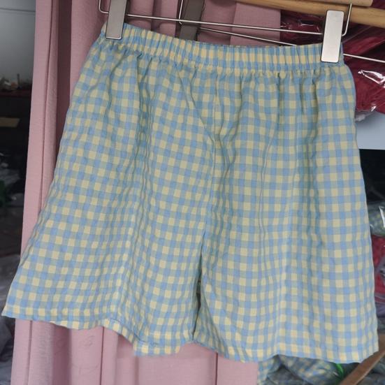 Sommer-Lounge-Shorts, Taille, weites Bein, Print, lockere Freizeitshorts, kariert, elastisch, hohe Passform, Schlafshorts