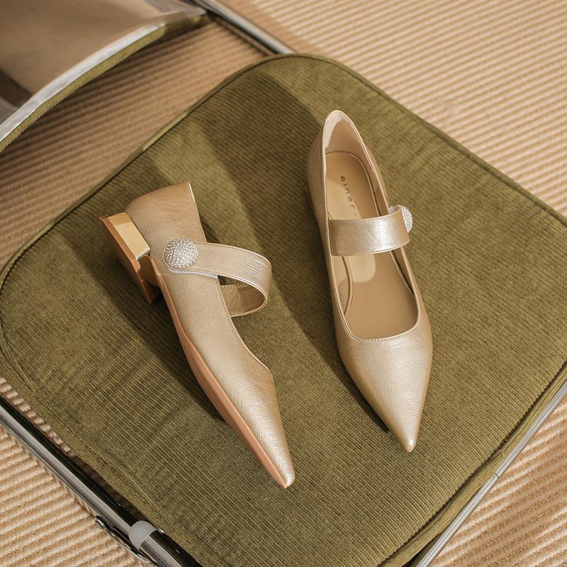 29813 [sheepskin] flat shoes women's thick heel summer 2025 new pointed one-word with Mary Jane single shoes