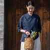 Spring 2026 Women's Zen Tea Ceremony Shirt: Chinese Style, Stand Collar, Color Blocked Cotton Linen