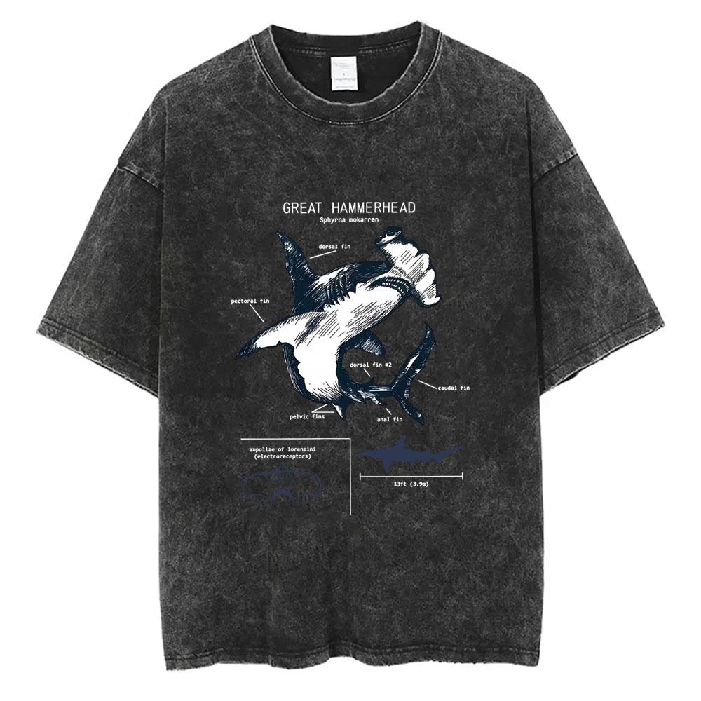 Marine Animals Humpback Whale Anatomy Vintage Washed Tshirt Men Women Fashion Casual Oversized T Shirts Male Soft Cotton Tshirt