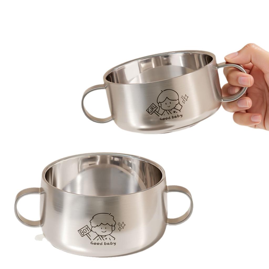 316 Stainless Steel Bowl Gift Double Wall Insulation Soup Bowl for School Cafeteria Kindergarten Children Students Food Grade 304