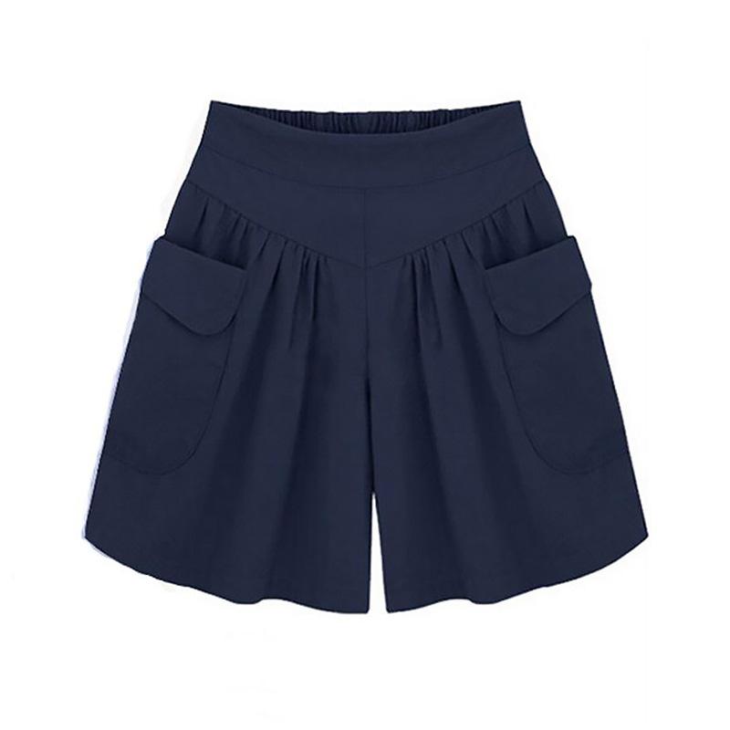 Women Fashion Summer Loose Casual Elastic Waist Shorts Beach Shorts Solid Breathable Wide Leg Pants