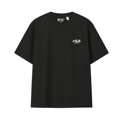 Fila Original Classic Embroidered Logo Simple Fashion Retro Casual Sports Comfortable Knitted Short Sleeve T-Shirt Unisex Tops Black F51U619103FBK