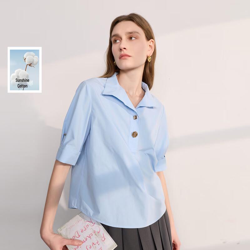 

Women s Solid Color Loose Fit Mid-Sleeve Lapel Shirt 170/92A/XL