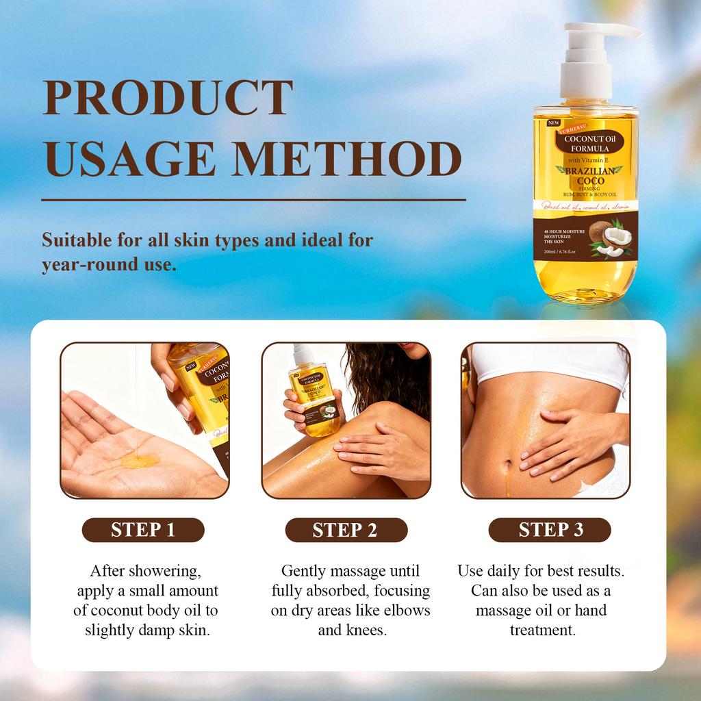 YURHERSU Coconut Oil Body Massage Oil Deep Nourishing Non-Greasy Hydrating Skin Care Essence