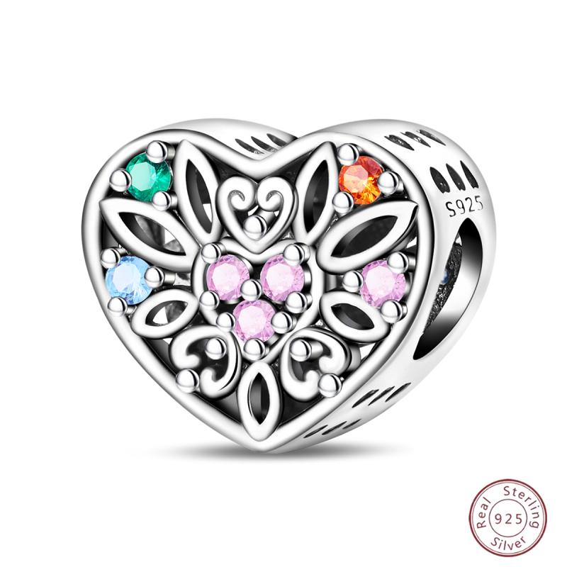 New Copper Charm Bead Mother'S Day Love Heart Family Charm Bead Pendant Fits Bracelet Womens Jewelry Gift