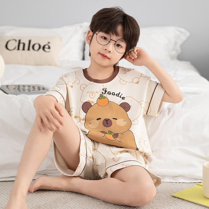 Boys Cotton Short Sleeve Pajamas Set Lightweight Cartoon Sleepwear Kids Ages 8 Home Wear