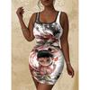 Womens Sleeveless Bodycon Midi Dress With 3D Print Breathable Lightweight Casual Office Wear