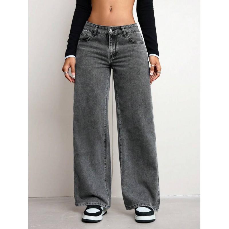 High Waist Flared Jeans Women Wide Leg Loose Fit Denim Pants Street Style 2025
