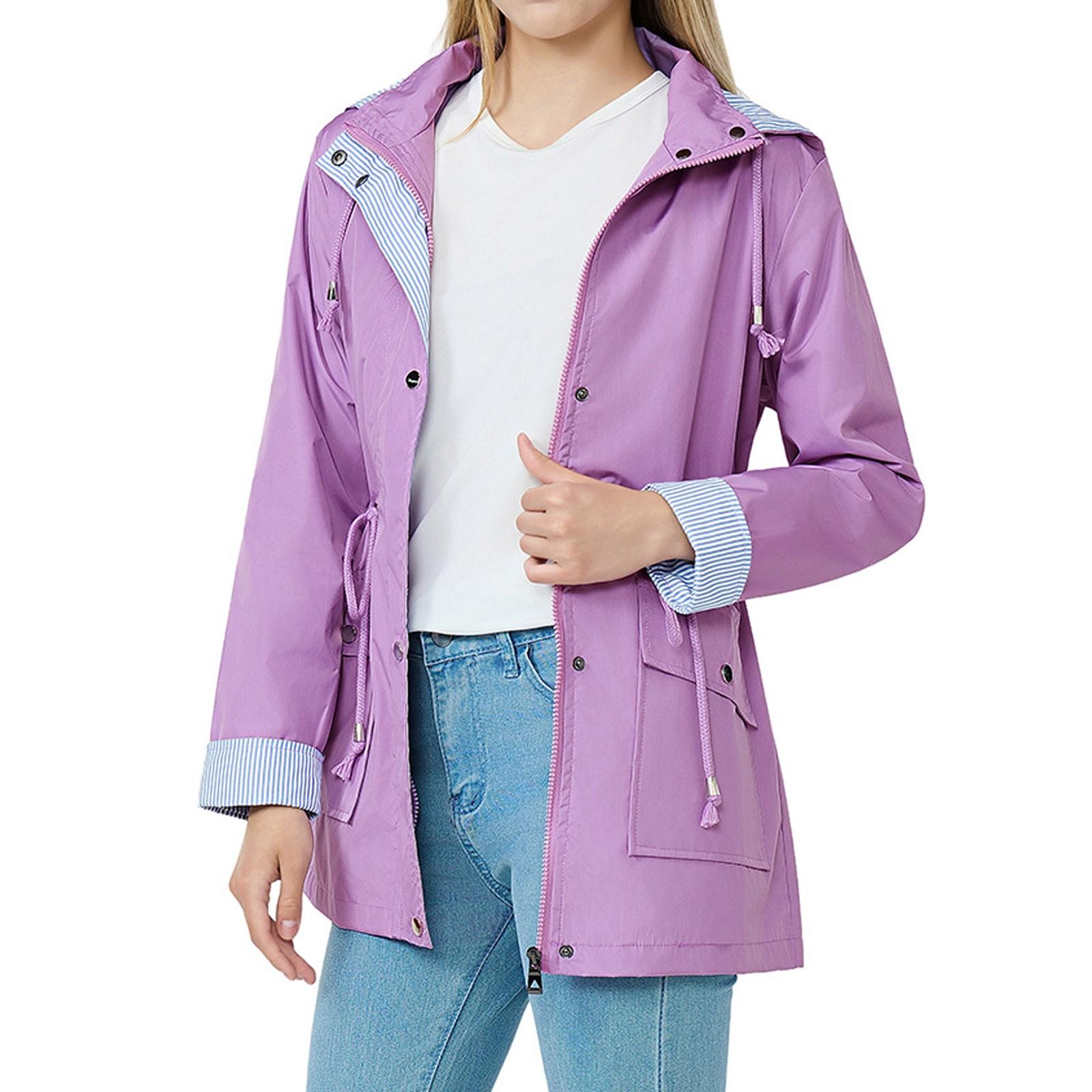 

Женские плащи с капюшоном, легкая уличная водонепроницаемая ветровка с капюшоном, однотонный плащ, куртка больших размеров L фиолетовый