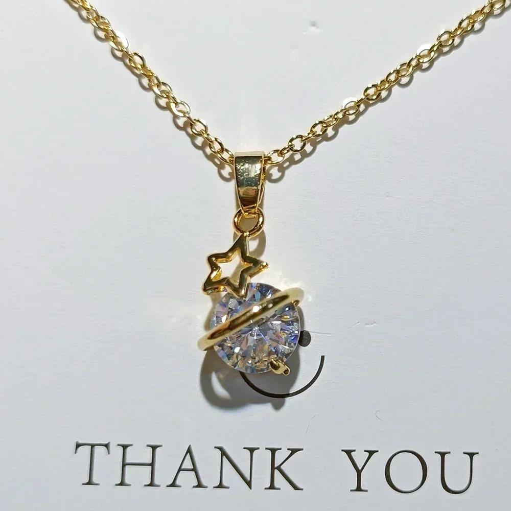 Stainless Steel Zircon Moonstone Planet Necklaces for Women Girls Gold Color Fashion Jewelry Gifts Accessories for Friends