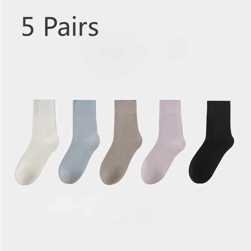 5 Pairs of White Stockings, Women's Mid-calf Socks, Spring and Autumn Boneless Socks, Versatile, Black Summer Thin Postpartum Socks