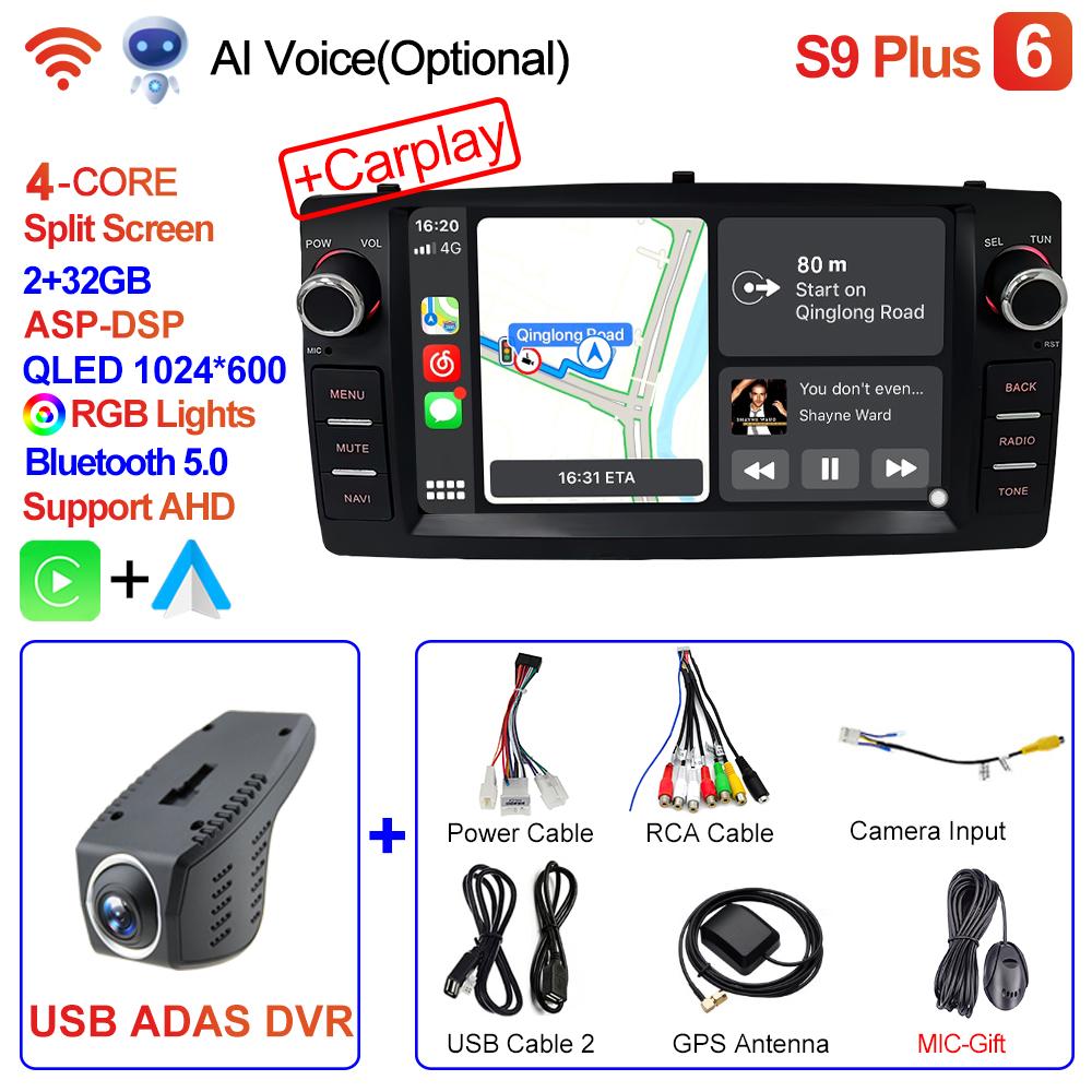 2din Android 12 Wireless CarPlay Android Auto Car Radio Multimedia GPS for Toyota Corolla E120 2003-2006 BYD F3 Stereo 4G