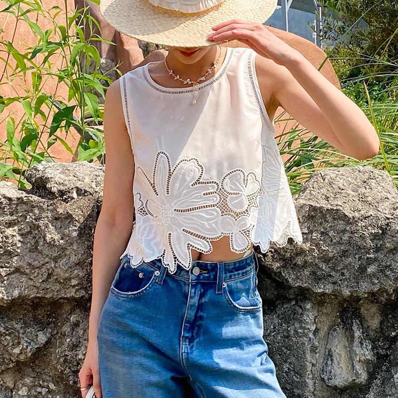 Элегантный белый французский вышитый комплект: топ и юбка для женщин - Летний стиль M