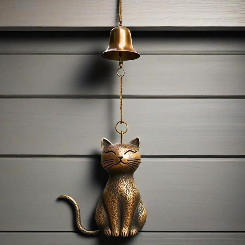 Bronze Finish Kitten Shape Wind Chimes with Durability Nylon Cords Perfect Gift for Kitten Lover Home Decoration