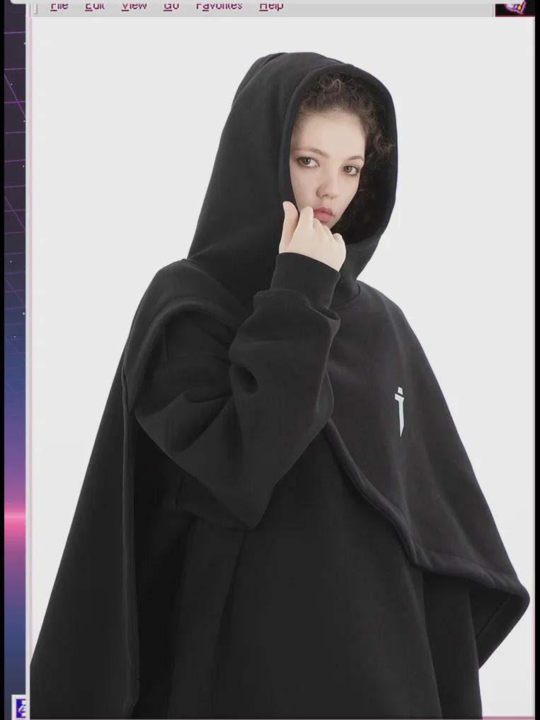 Men's Embroidered Functional Sweatshirt Cape - Spring/Autumn Loose Fit