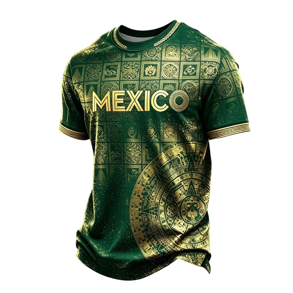 Men's Graphic Print Short Sleeve T-Shirt Round Neck Lightweight Breathable Soccer Mexico Design for Casual Wear