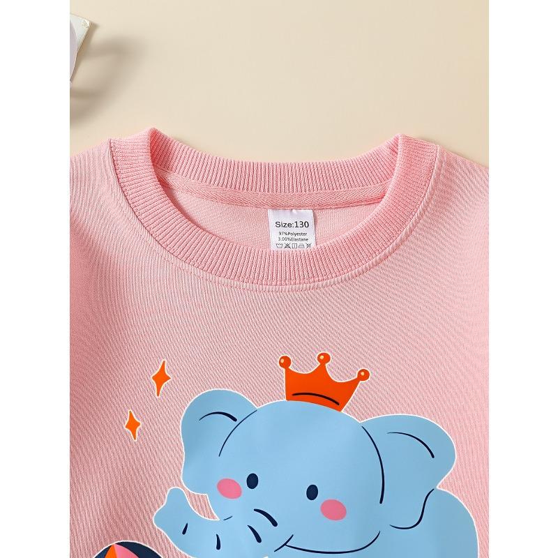European sizes Kids' Crewneck Sweatshirt Elephant with Crown And Ball , Sportswear And Casual Wear, Soft And Comfortable, Children's Clothing