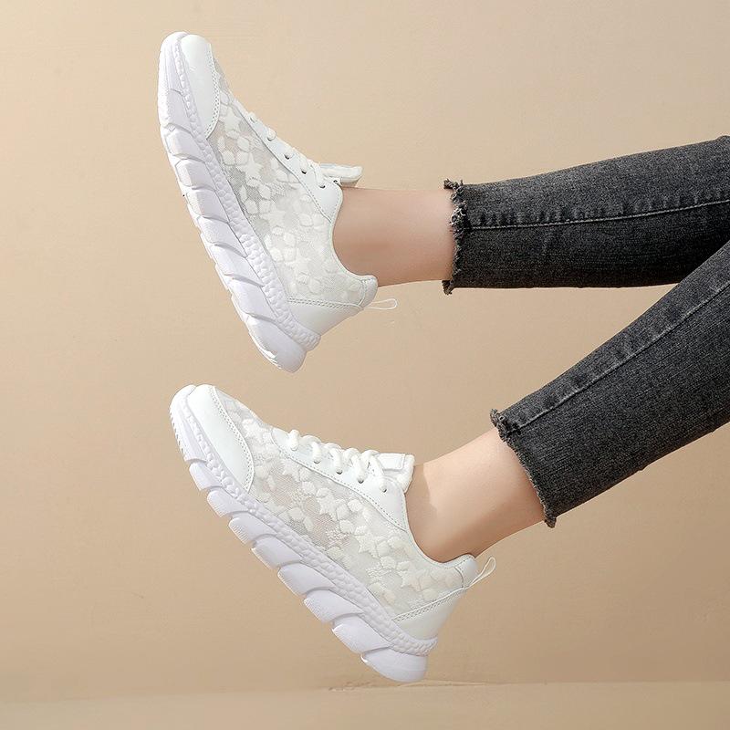 Atmungsaktive weiße Damen-Sneaker - Leicht, bequem und vielseitig für die Frühjahrs-/Sommer-Freizeitkleidung