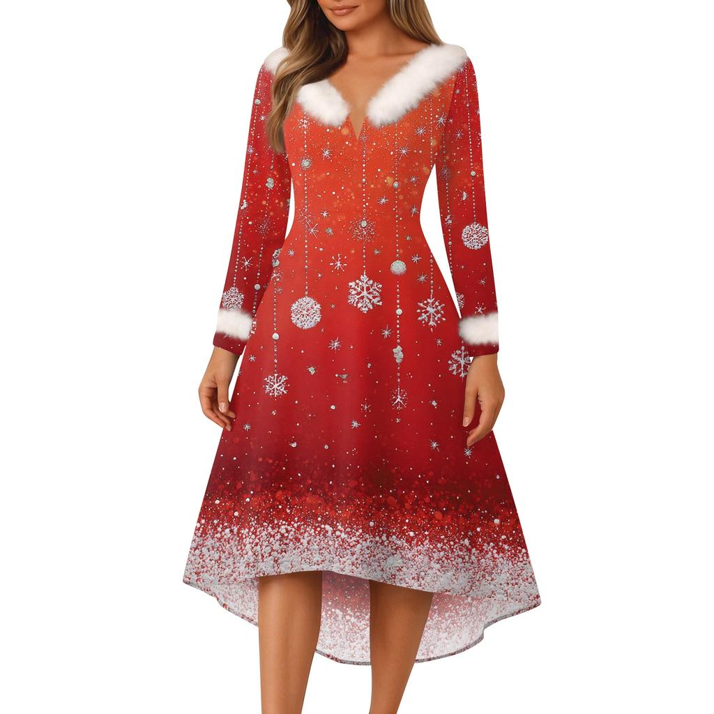Vánoční večírek Šaty s potiskem pro ženy Vintage vánoční midi šaty Ležérní šaty Koktejlové šaty Party Slavnostní šaty