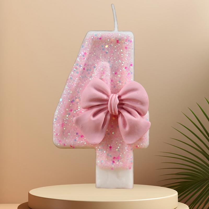 Cute Pink Bow 3D Number Cake Candles for Birthday Party Decorations Birthday Decoration Cake Decorating Tools gender reveal NONE