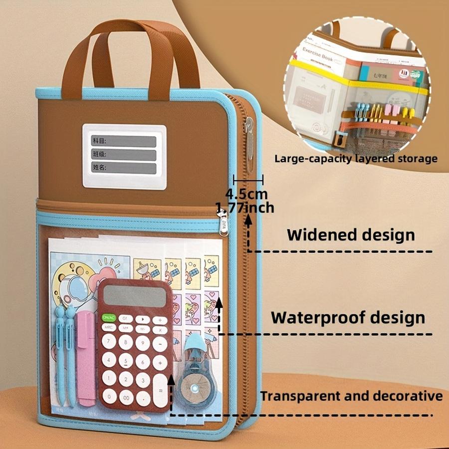 L-shaped A4 file bag, large opening mesh stationery storage bag, large-capacity transparent file bag, school supplies