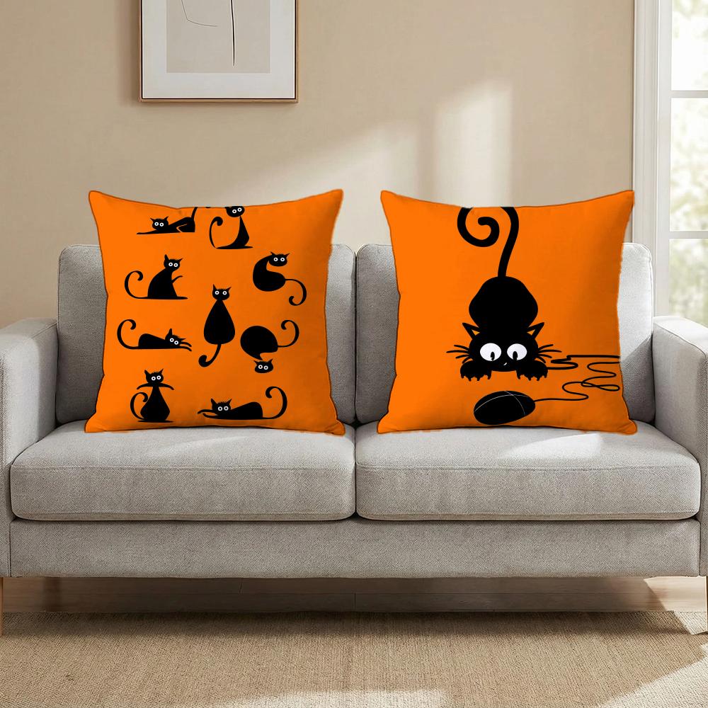 Funny black cat Cushion Cover Multi-Scene Pillow Cover for Home & Car - Reversible, Soft & Durable for Daily Use