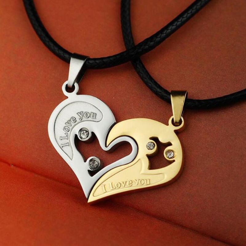 1Pair Couple Iron Chain Heart Love Necklaces Trendy Paired Suspension Pendants
