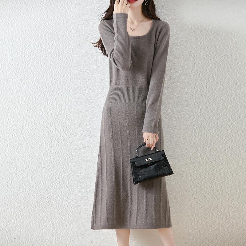 Women Sweater Dress 100% Wool MODERN NEW SAGA O-neck Knit Long Pullover Winter Jumpers Wool Long Dress Female