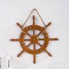 Nautical Wheel Wall Decor Mediterranean Design Wooden Helm Ornament for Cafe