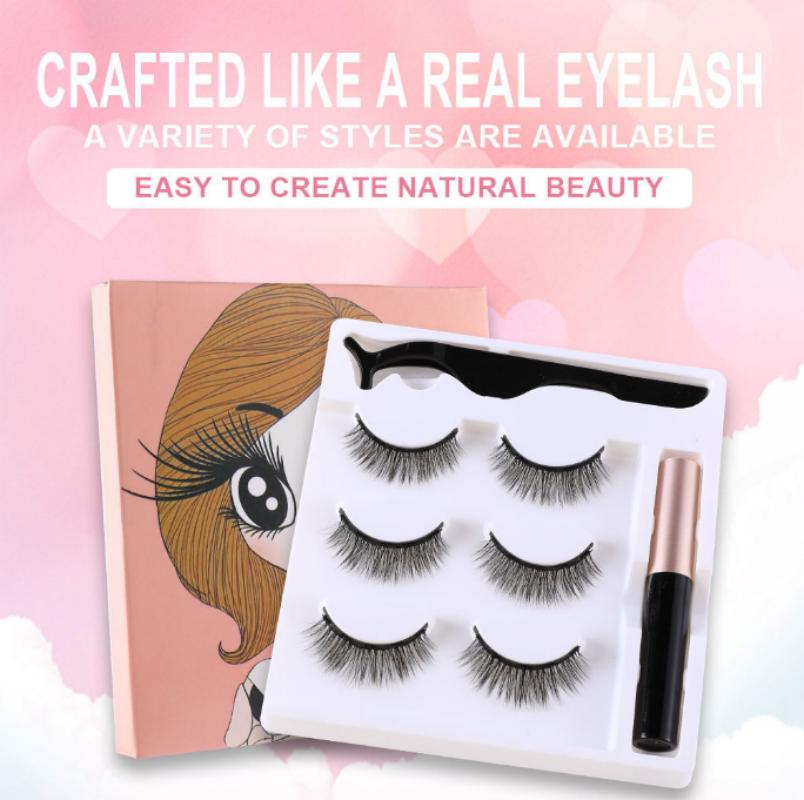 False Eyelashes 3 Pair Waterproof Handmade Mink Hair Thick Eye Lash Extension 5D Mink Natural Long False Eyelashes Magnetic False Eyelashes
