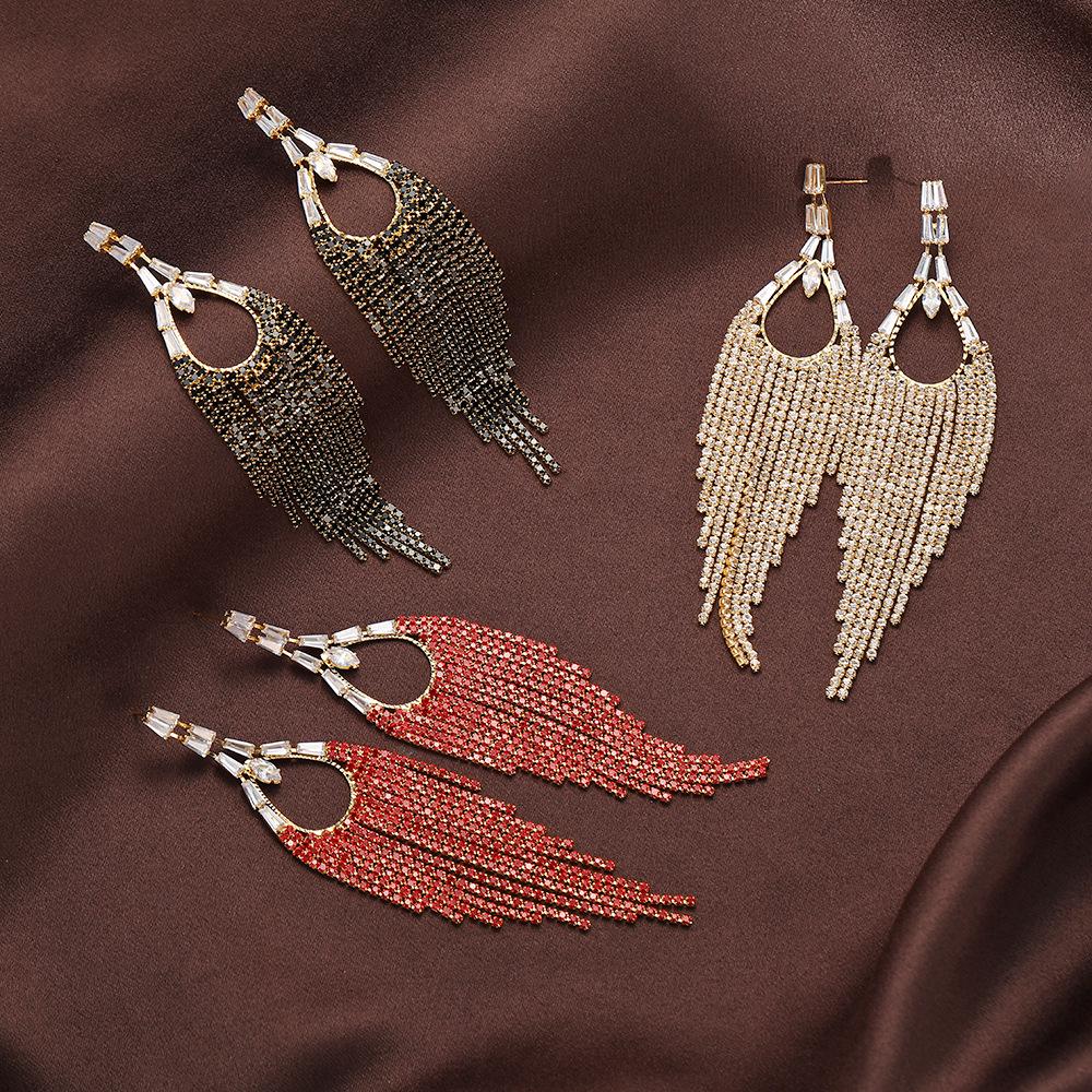 Elegant European & American Long Tassel Rhinestone Zircon Earrings