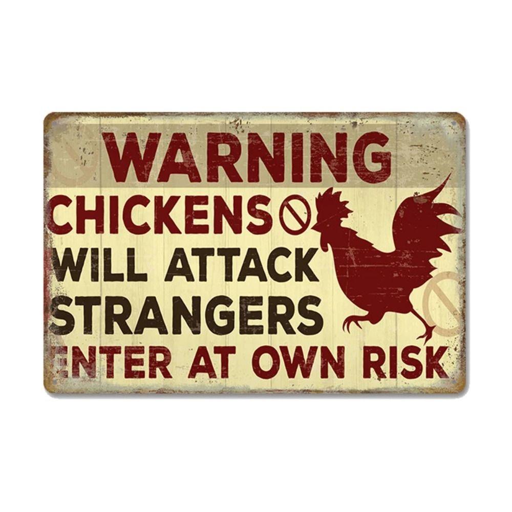 Funny Warning Chicken Sign, Indoor Outdoor Metal Plaque 20x30cm