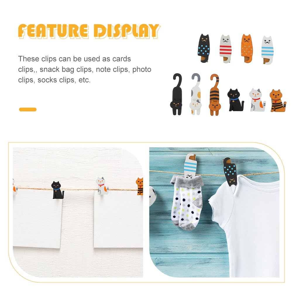 OUNONA Wooden Set of Clothes Photo Memo Stylish Home Storage Cat-Shaped Clips, 10, Approx. 2.36 Inches, Pegs, Clips, Multifunctional,