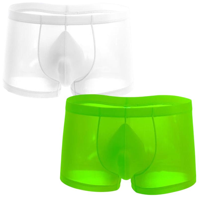 2pcs Solid Color Boxer Shorts Men Seamless Nylon Ice Silk Underwear U Pouch Male Panties Plus Size M-XXL