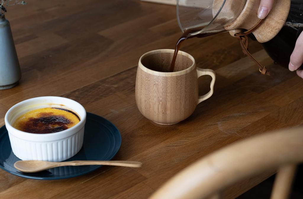 RIVERET Cafe Au Lait Mug and Spoon Set, Bamboo, Dishwasher Safe, White, RV-205WS (Brown)