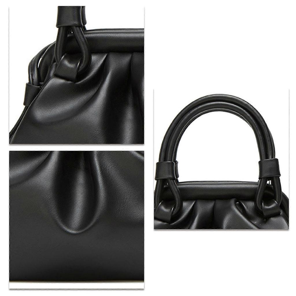 Women's Large Capacity PU Pleated Shoulder Bag Multifunctional Elegant Daily Party Travel Handbag Black One Size