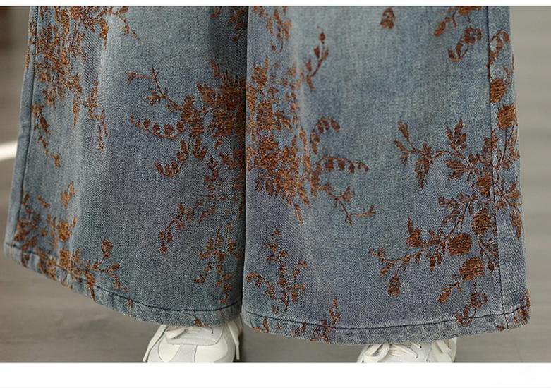 Women's High Waist Wide Leg Retro Jacquard Jeans - Plus Size, Versatile Spring/Autumn
