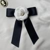 Black Brooch Fabric Camellia Flower Brooch Bow Tie Ladies College Style Shirt Collar Pins Vintage Wedding Party Brooches For Wom