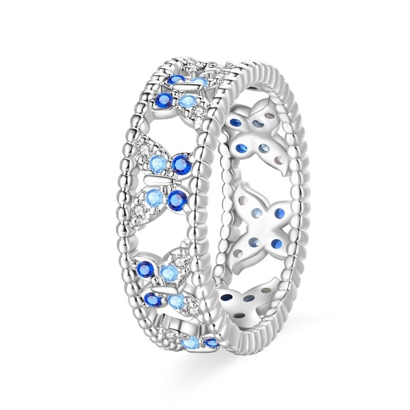 925 Sterling Copper Blue Ocean&Butterfly&Colorful Candy&Star&Retro Chain Wide Face Ring Ladies' Zircon and Accessories