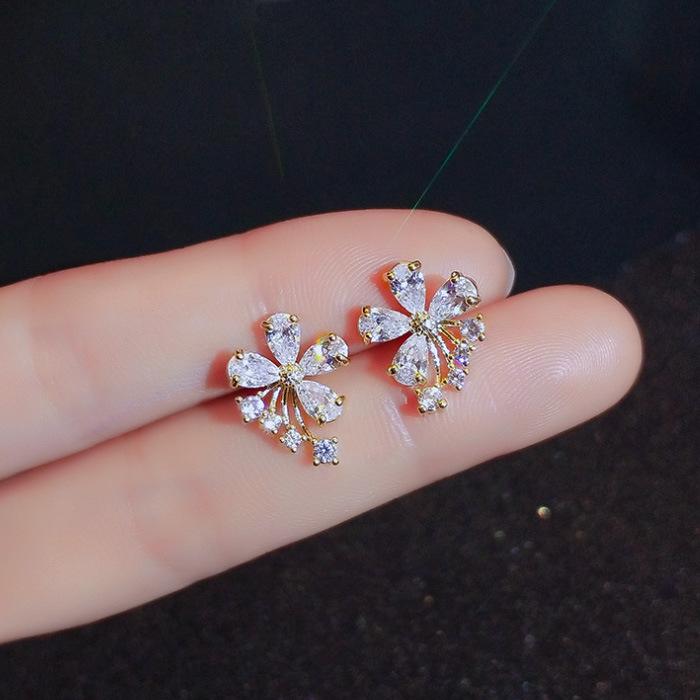 Tide Slightly Inlaid Zirconium Earclips, Spring Earrings, Fresh Flower Stud Earrings, Pierless, Versatile Earrings For Women