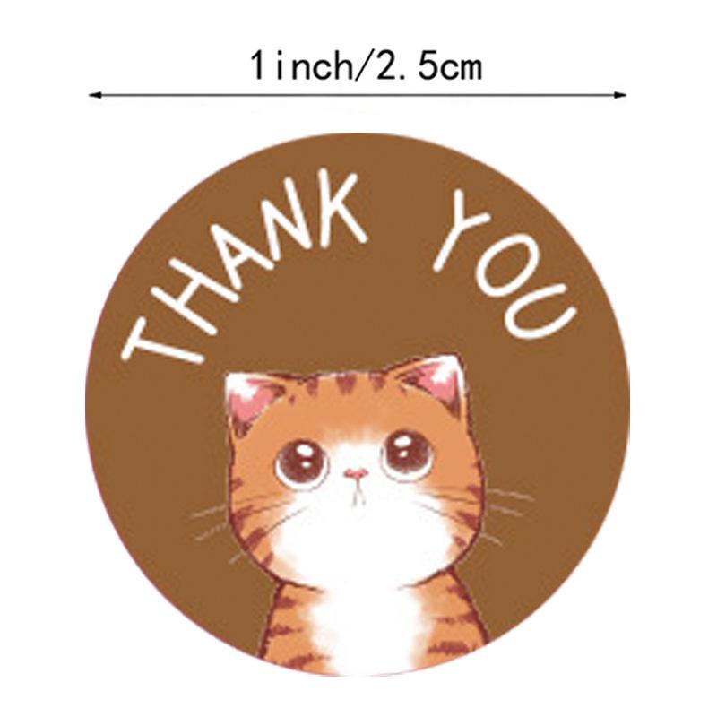500 Sheets/Roll Cute Cartoon Cat Thank You Stickers - Round Self-Adhesive Envelope Seals