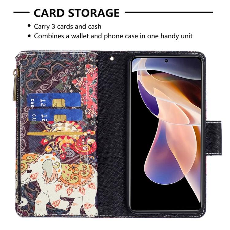 Für Xiaomi Redmi Note 11 Pro / 11 Pro+ Buntes Zeichenmuster Reißverschluss Leder Handyhülle