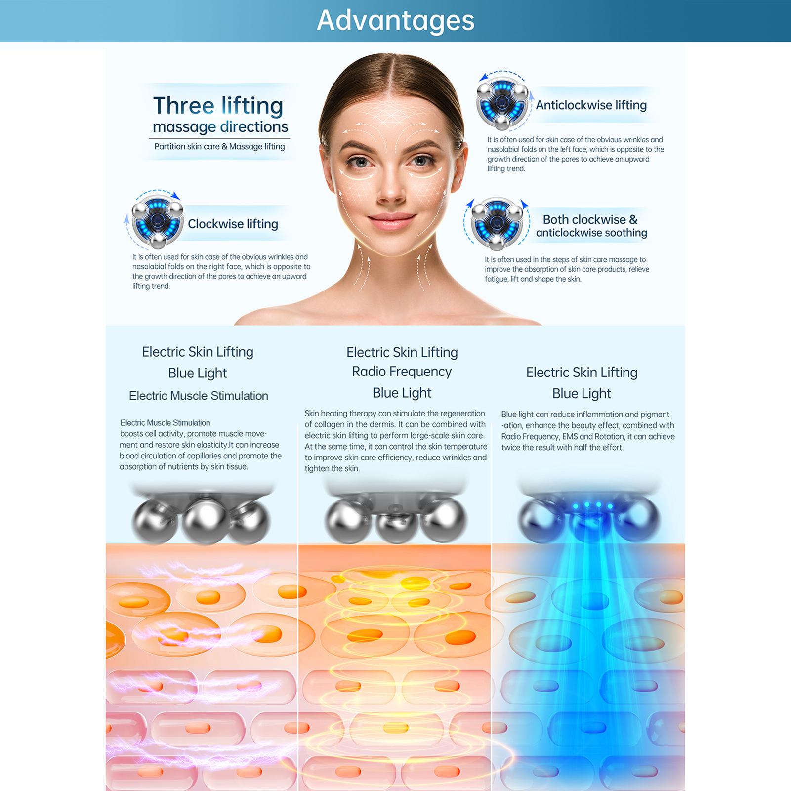 

T6 Electric Bio Pen 360 Rotate Radio Frequency With Blue Light Therapy Electric Muscle Stimulation Roller Massage