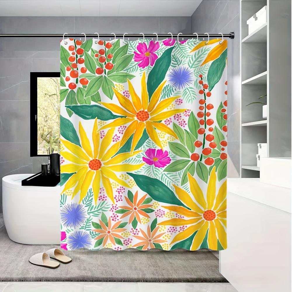Vibrant Tropical Floral Shower Curtain Boho Sunflower Pattern Polyester Waterproof Bathroom Decor Shower Liner Jungle Print Curt